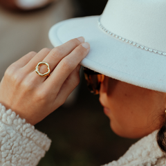 Our Hannah ring is a timeless piece of jewellery that effortlessly combines simplicity and elegance.
The centerpiece of this ring is a captivating circle detail that