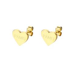 Introducing Halle Heart Shaped Studs, elegantly engraved with the iconic PĀMU logo. These timeless earrings combine love and luxury, making them the perfect accessor