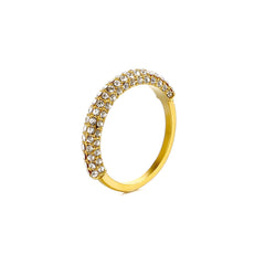 Our Ziggy ring is a beautiful staple piece with Zirconia stones set in a half-eternity gold band, adding a modern touch to your outfit.
 