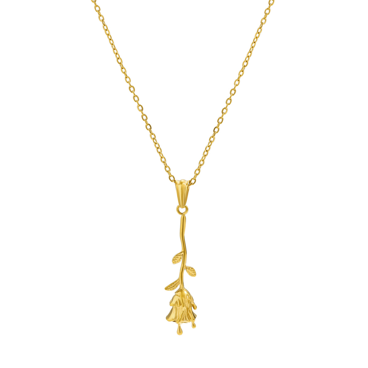 Belle Necklace Dripping Rose Pendant – 18k Gold Plated