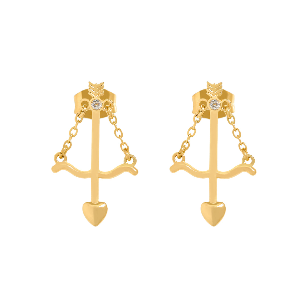Cupid Studs – Gold Bow Arrow Earrings